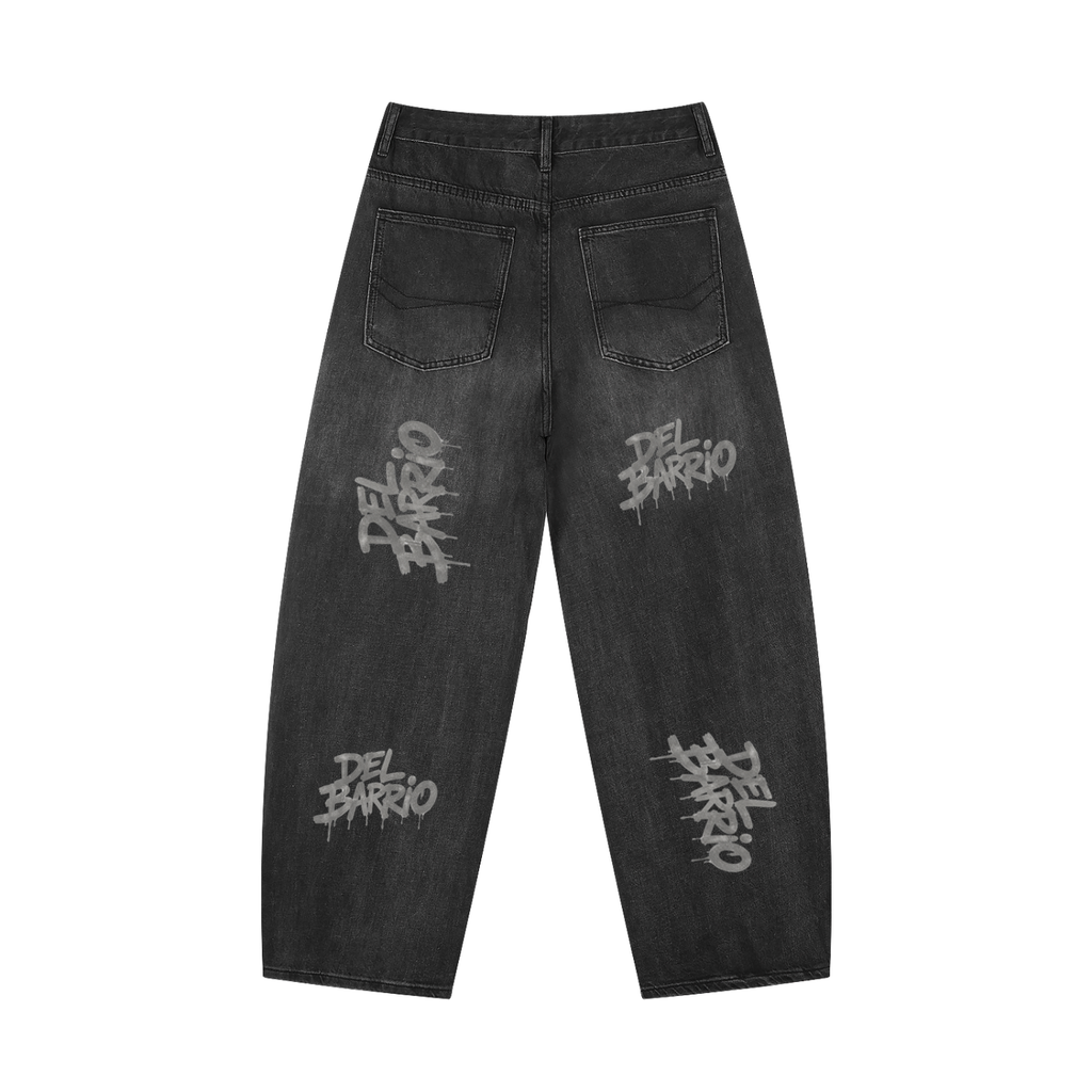 Del Barrio Men's Sunfade Vintage Wash Barrel Leg Jeans